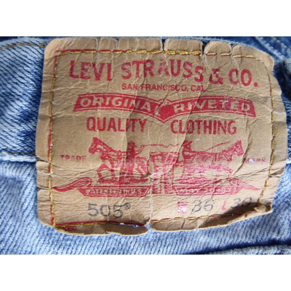 Levis 505 Regular Fit Straight Leg Jeans Mens 36 Blue Light Wash Denim